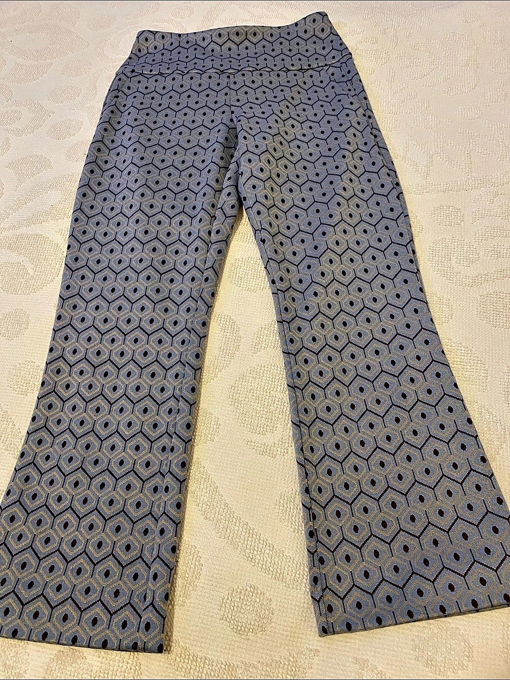 cabi Tessera Crop Geometric Wide Leg Pants Blue & Brown XS